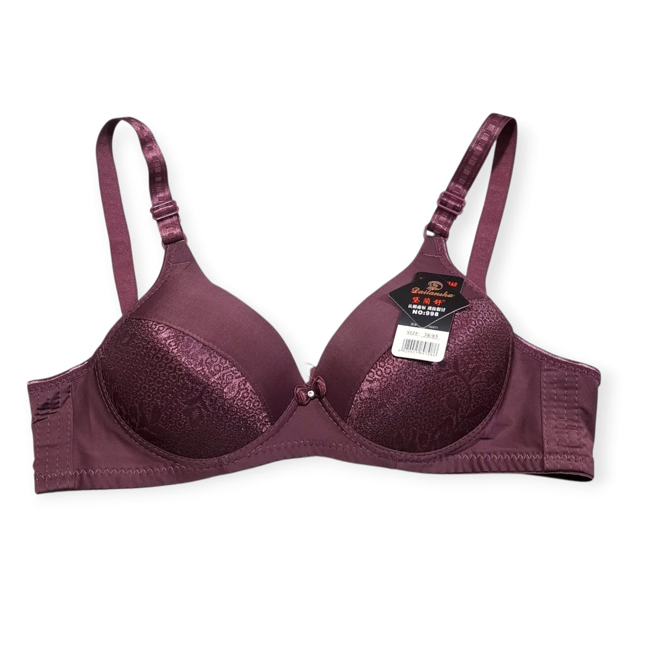 Elegant Grey Padded Bra – Smooth Lift with Floral Lace Design