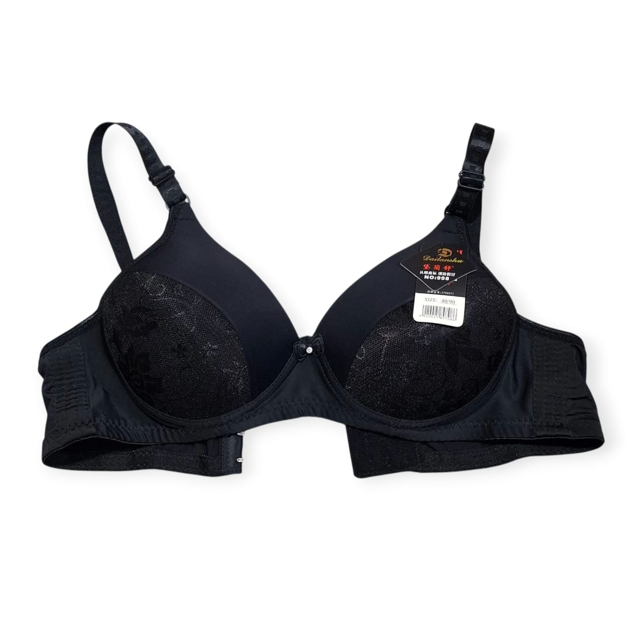 Elegant Black Padded Bra – Smooth Lift with Floral Lace Design