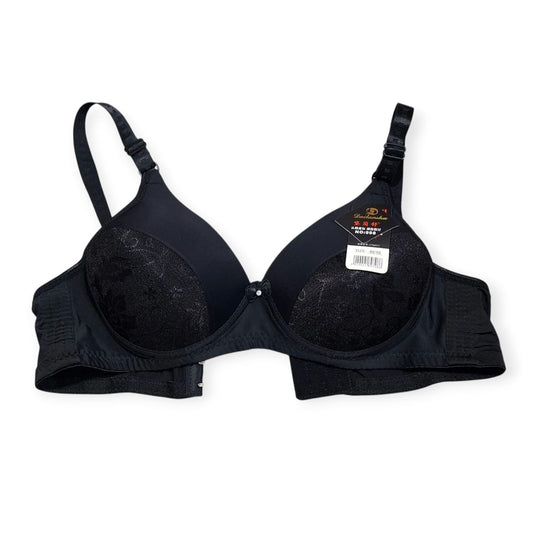 Elegant Black Padded Bra – Smooth Lift with Floral Lace Design