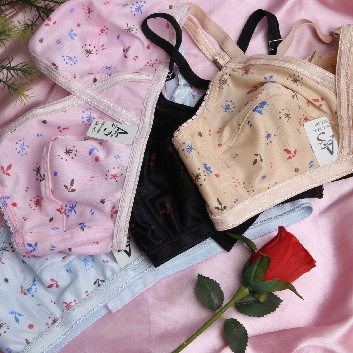 Pack of 4 - Comfortable Printed Jersey Bras for Women